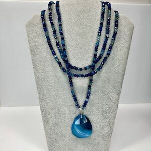 Lucas Lameth LUC 925 Blue Agate Pendant Multi Strand Necklace